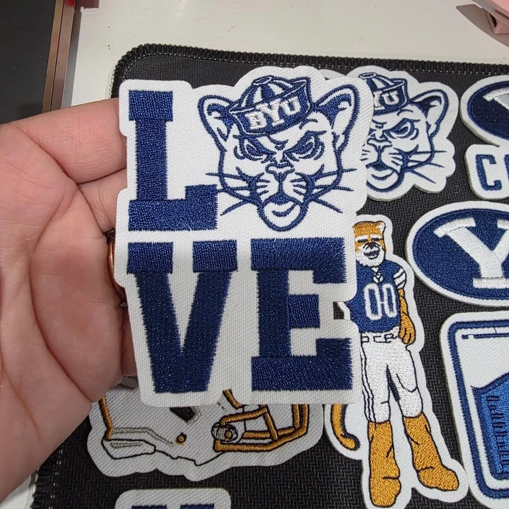 BYU Cougars Iron On Patches Set Navy Blue White Embroidered Apparel Decals Lot